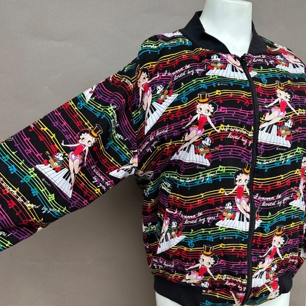 Betty Boop Vintage Bomber Jacket Women's L Satin Zip Varsity Colorful Retro Y2K
